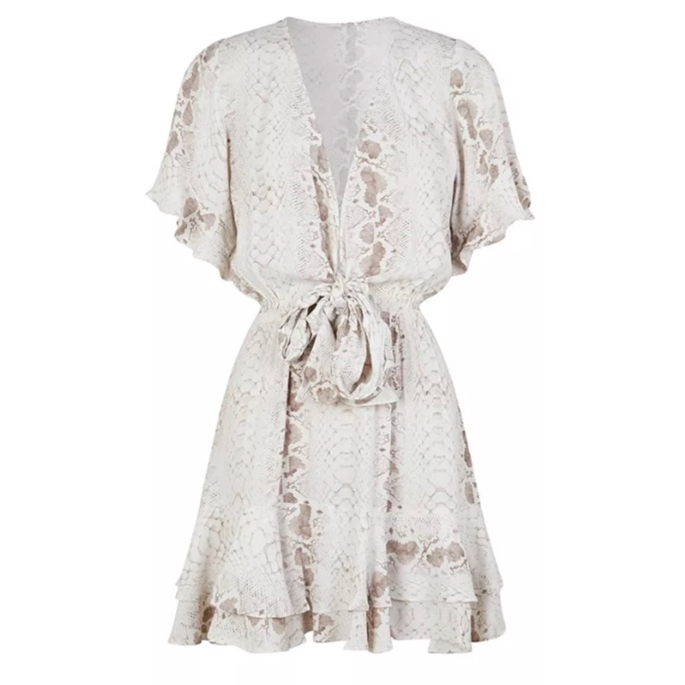 Boho Snake Ruffled Hem Mini Dress - Picture 3 of 4
